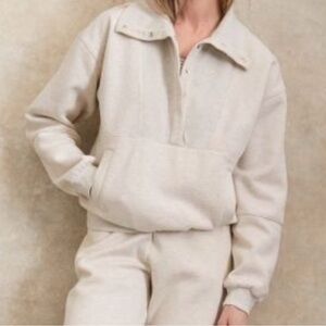 Garnet Hill Soft Fleece Snap Collar Pullover Gray Size Small